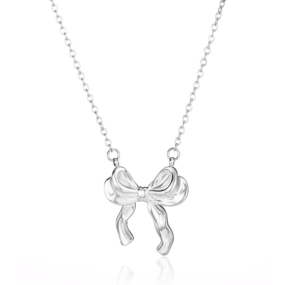 Stainless Steel Bowknot Lucky Necklace For Women Gold Color Korean Necklaces Female Aesthetic Choker Jewelry Daily Accessories