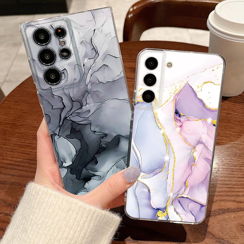 Marble Pattern Clear Phone Case For Samsung Galaxy S26 S25 S24 S23 Ultra S22 Plus S24 S21 FE S25 Edge Transparent TPU Soft Cover