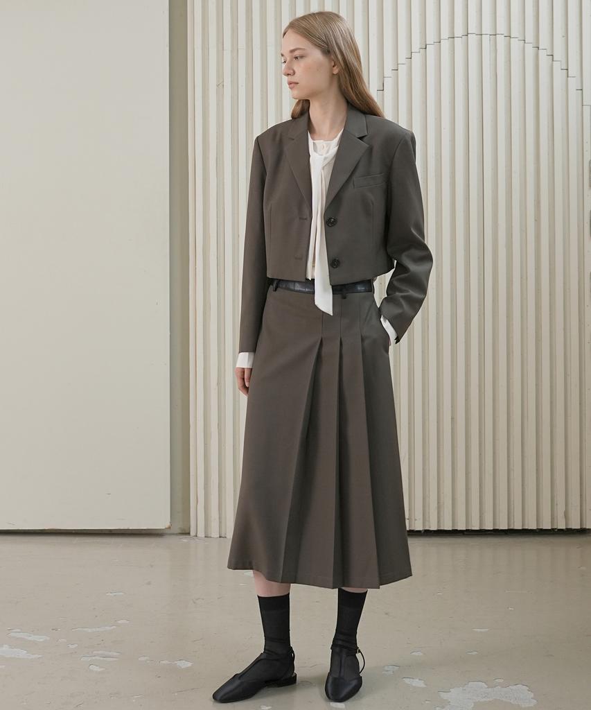 Paul And Alice Leather Band Wool Skirt / Brown