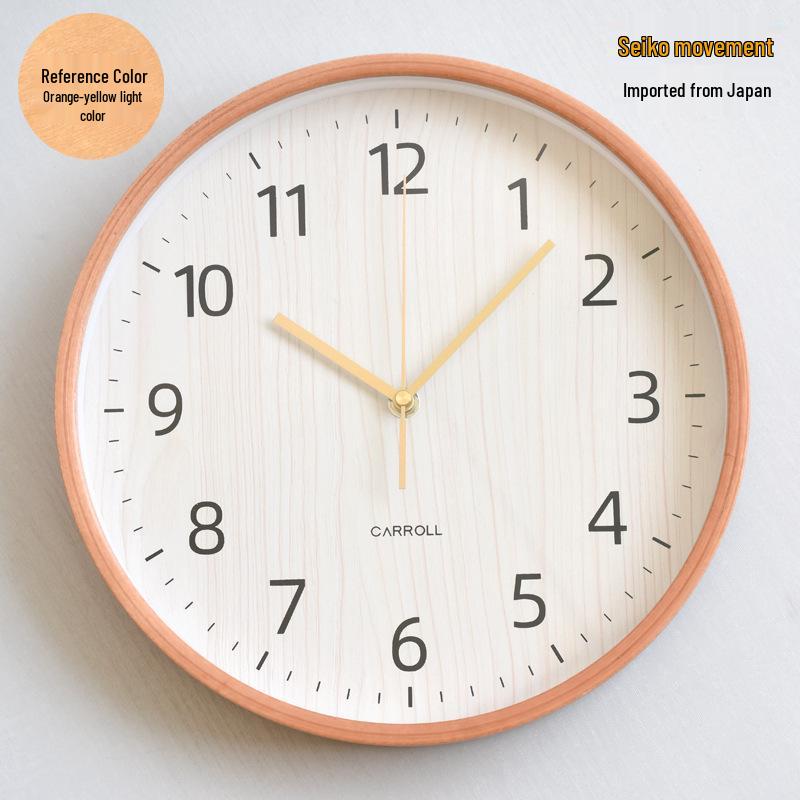 Nordic Solid Wood Silent Wall Clock for Living Room and Bedroom