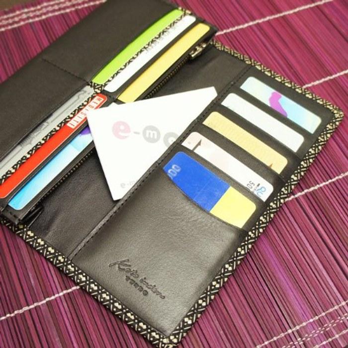 [Koto Inden] Japanese Leather Wallet Men's Long Wallet Thin Hyotan Unisex Inden Lacquer Traditional Japanese Pattern (Black)