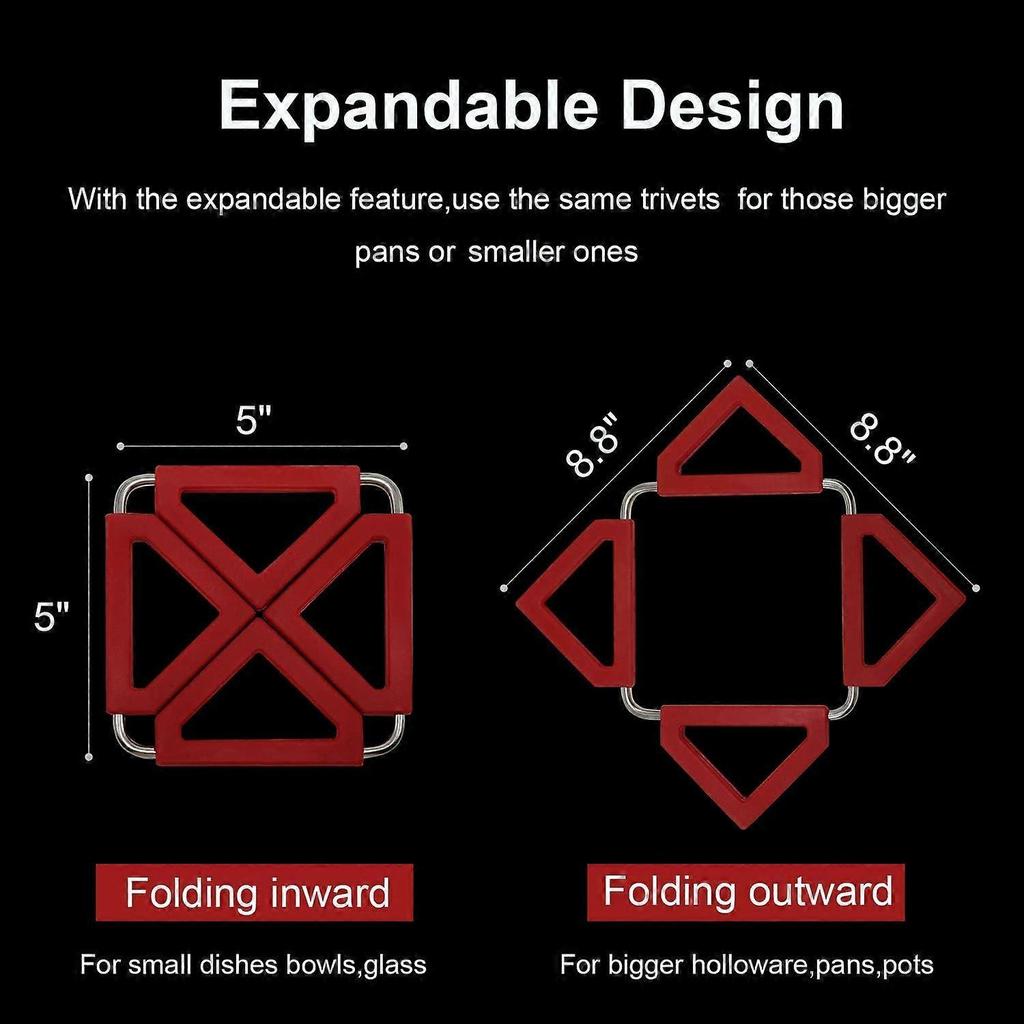 5-Pack Silicone Trivet Mat Expandable Hot Pot Holder for Home Kitchen Heat Resistant Insulated Hot Mat Coaster Table Plate Mat Tableware Placemat