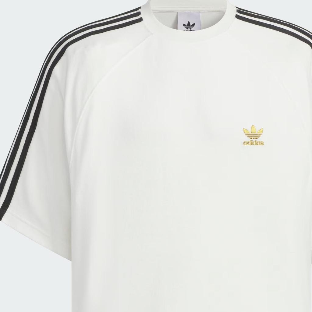 adidas Originals Comfortable Skin-Friendly Raglan Sleeve Embroidered Fashion Moisture-Wicking Simple Striped Short Sleeve T-Shirt Men Tops JX8978
