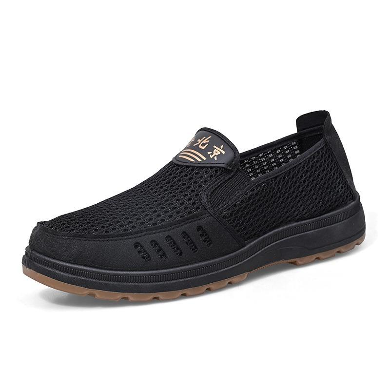 Men's Summer Plus Size Old Beijing Cloth Shoes, Breathable Mesh Slip-on Casual Dad Shoes for Cross-border Foreign Trade