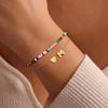 Double Layer Heart Beaded Bracelet Feature Initial Charm Letter Fashion Copper Jewelry Gift For Teen Girls Women