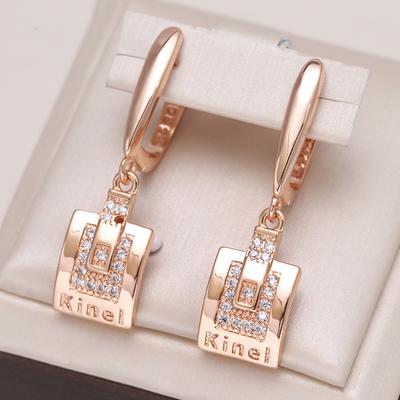 Glänzende Hängeohrringe Roségold Einfache Quadratische Natürliche Zirkon-Ohrringe Für Damen Hohe Qualität Täglicher Feinschmuck