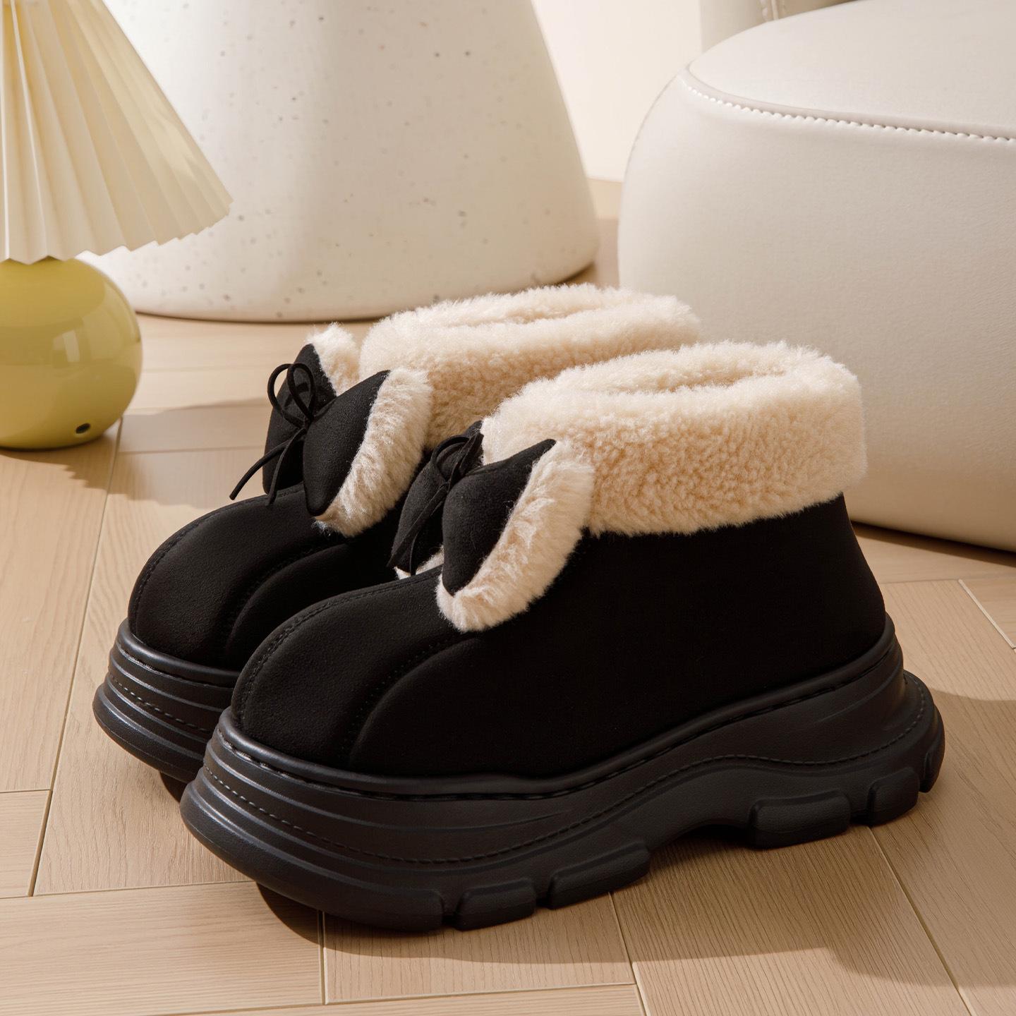 

Women s Fleece-Lined Warm Bowknot Cotton Slippers – Winter Indoor/Outdoor Thick-Soled Height-Enhancing Footwear 36-37 [Fits 35-36]