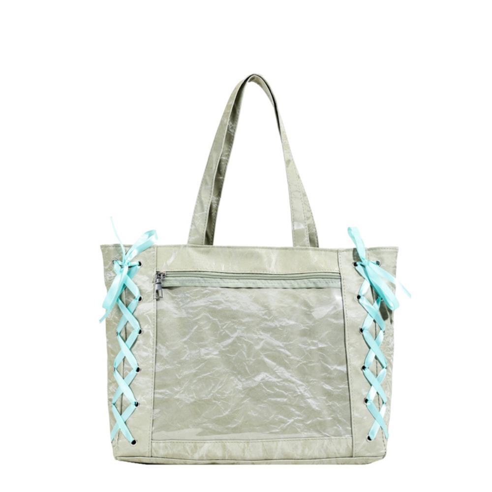 Lace-up Simple Itabag Badge Display PU Transparent Pocket Tote Bag Idol Merchandise Storage Cross Ribbon Shoulder Bag Girl зелёный