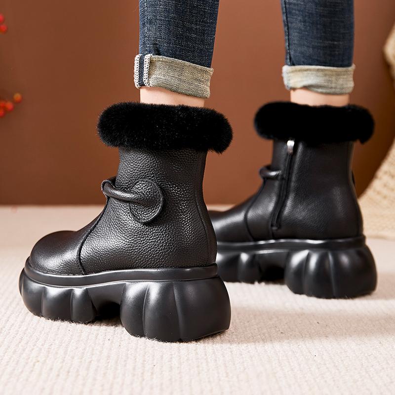 Fashion GKTINOO 2024 Winter Rabbit Fur Warm Women's Boots Comfortable Thick Soled Women Flat Platform Shoes Casual Short Boots