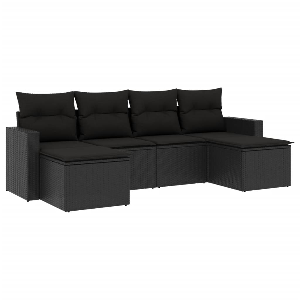 Vidaxl 6-Cz. Set di Mobili da Giardino con Cuscini, Polyrattan Nero