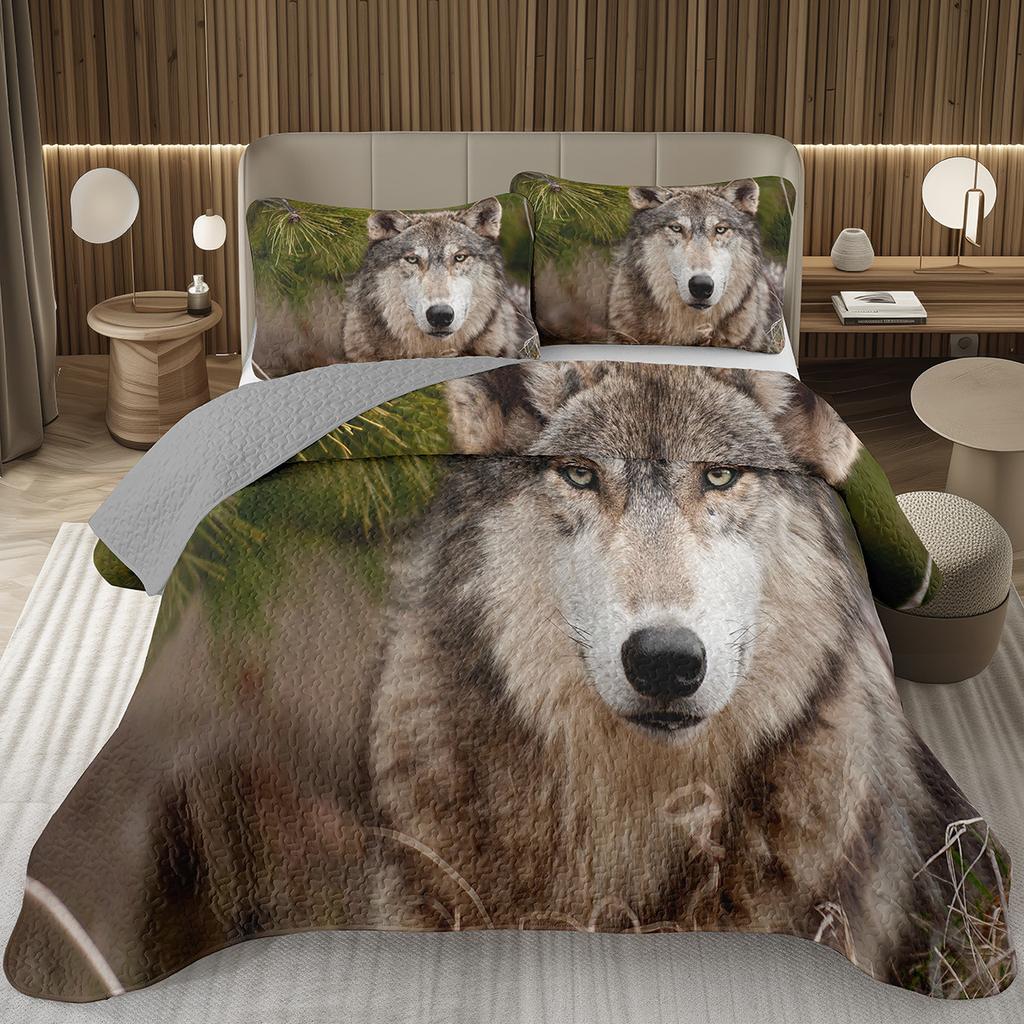 Wolf Bedspreads For Boys Teens Men Wild Safari Animal Coverlet Twin King Reversible Grey Bedding Set Wildlife Quilted Bedspread