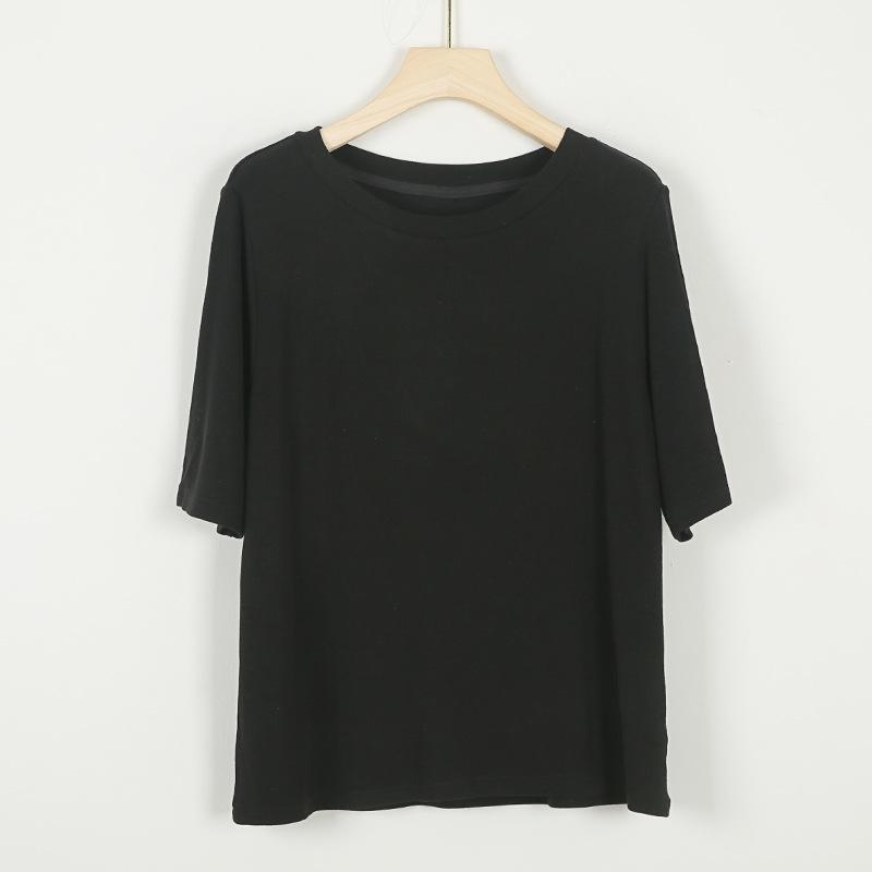 Johnature Women Knitted Spring T-Shirts O-Neck Half Solid Color Soft Female T-Shirts