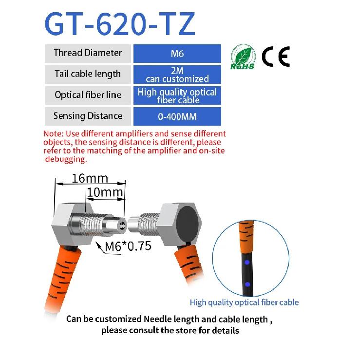 GTRIC Fiber Optic Sensor Probe Elbow Through-beam M3 M4 M6 High-precision Amplifier NPN PNP Photoelectric Optical Senosr Switch