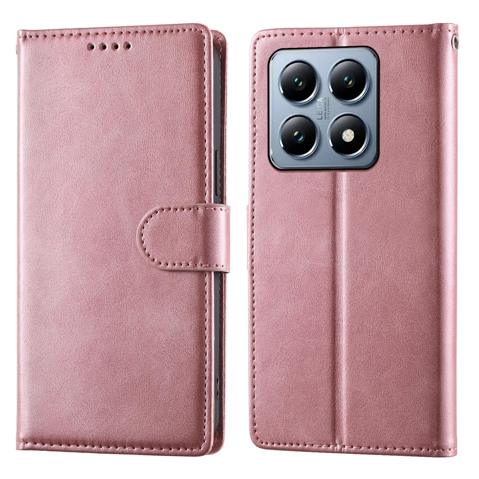 

For Xiaomi 14T Pro Case Stand Wallet Calf Texture PU Leather Flip Phone Cover with Wrist Strap