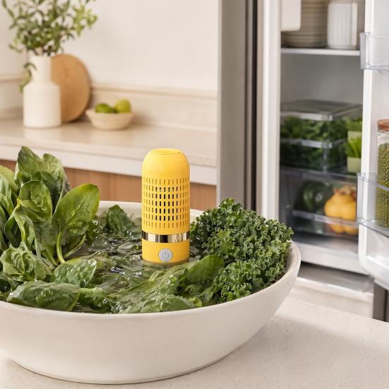 Pulitore Portatile per Frutta e Verdura, Purificatore Alimentare Impermeabile USB, Generatore di Ioni Idrossilici, Dispositivo per Lavare le Erbe Senza Strofinare, Gadget da Cucina Portatile