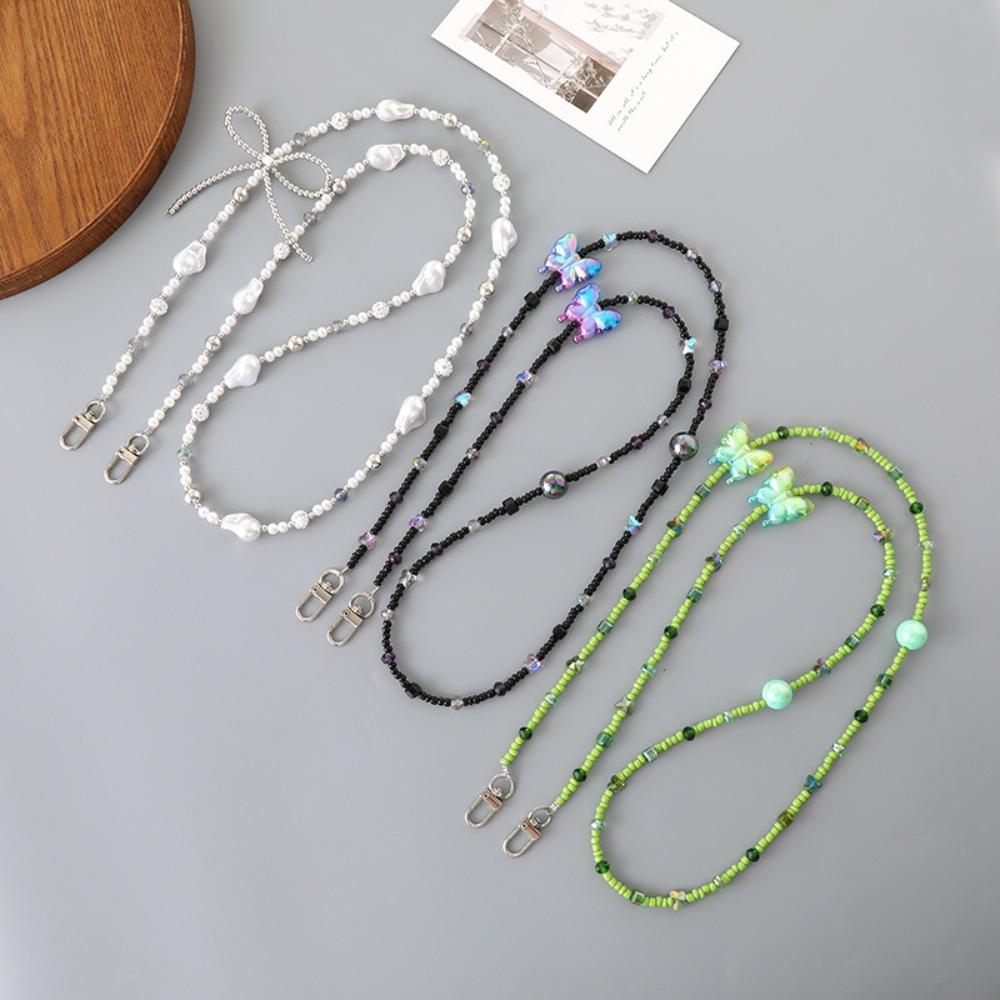 Anti Loss Mobile Phone Bead Chain Colorful Butterfly Mobile Phone Lanyard  Girls Gift