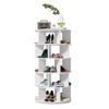 Shoe Rack Rotatable Angle White Finish Round 5 Tiers Stable Base Large Capacity Wooden Shoes Storage Stand Home
