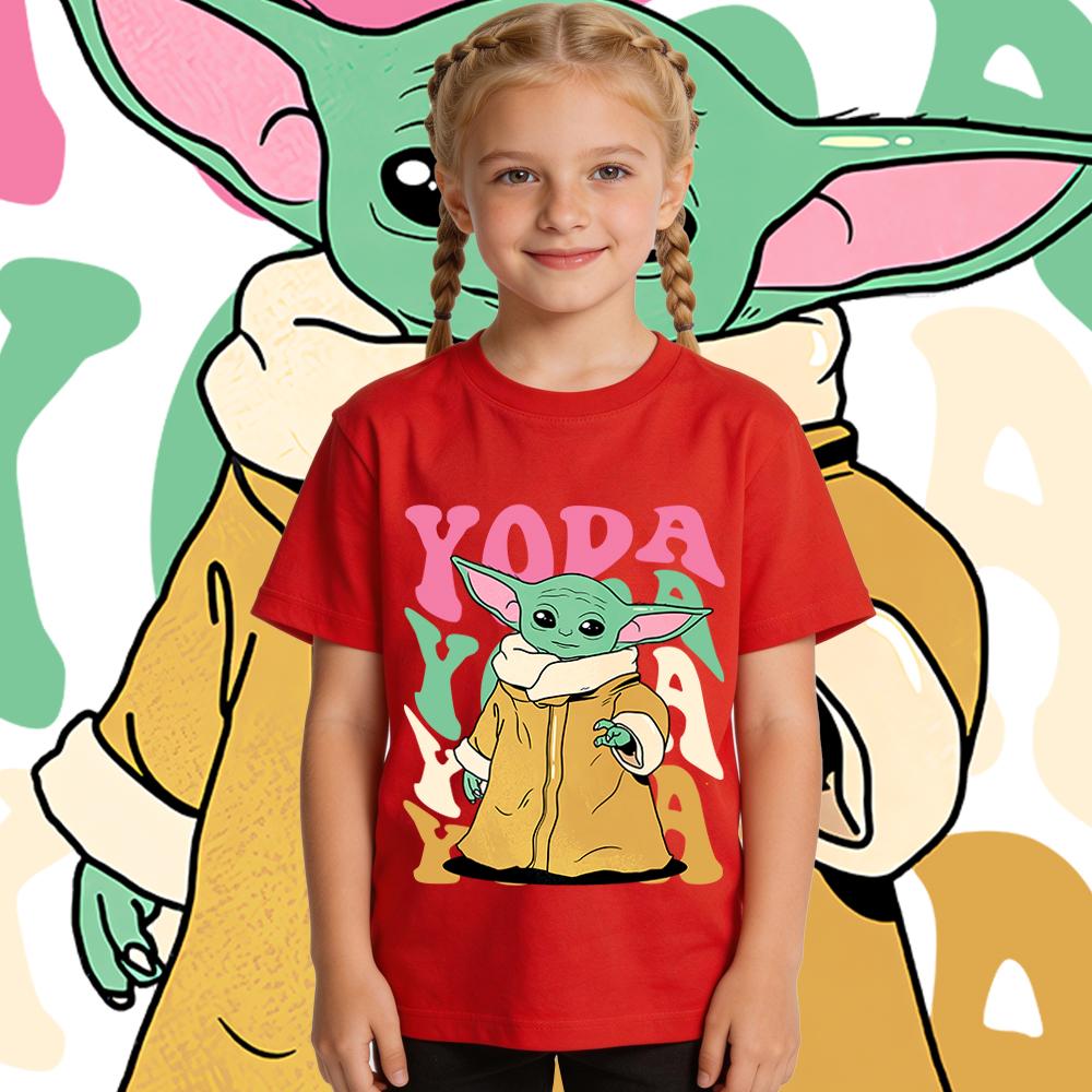 Star Wars Yoda Baby Grogu Graphic Tee Girls Casual Cotton T Shirt Kids Summer Clothes Toddler Top Fashion Cute Short Sleeve