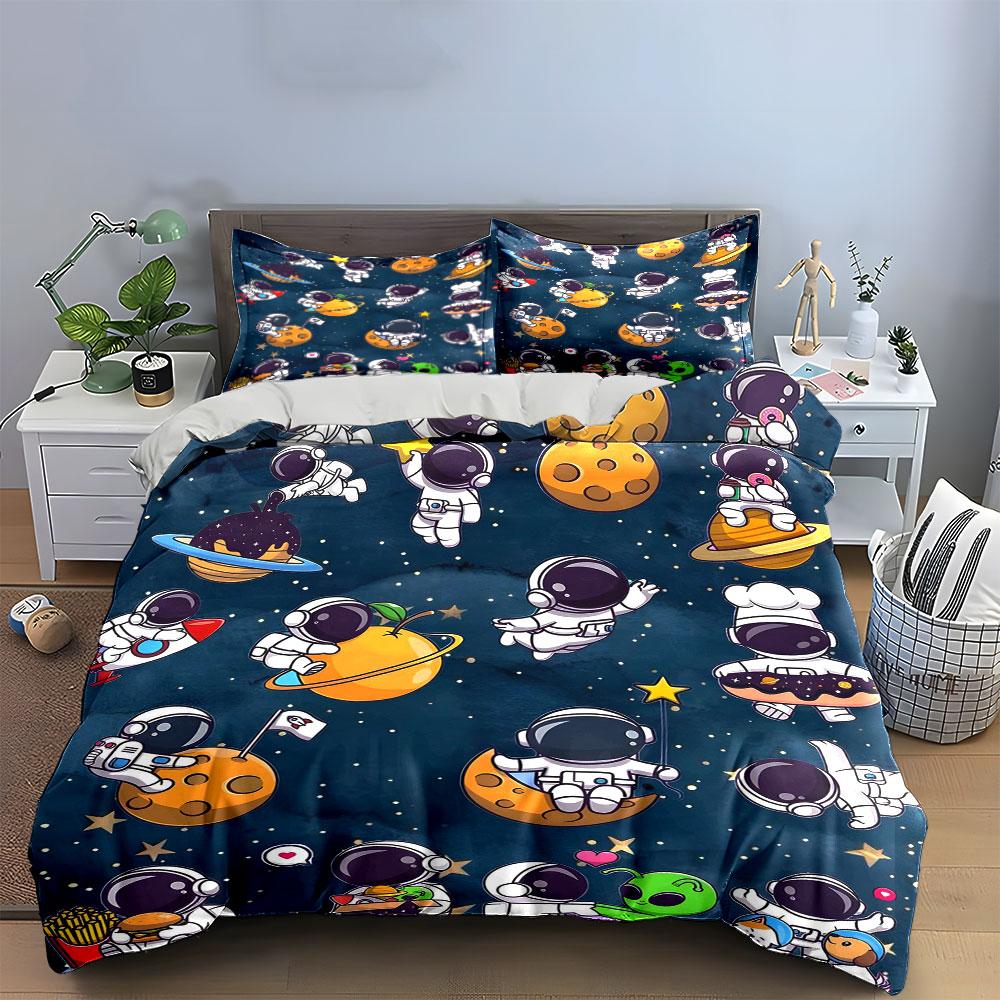 "Cartoon Astronaut Space Theme Set" Soft Skin-Friendly Bedding Set Includes 1 Duvet Cover And 2 Pillowcase Gift