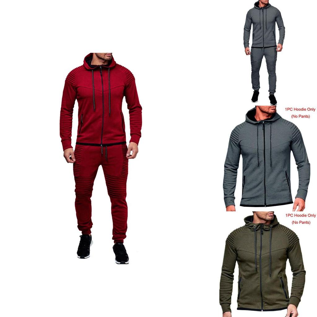 Stylish Men's Tracksuit Set With Hooded Jacket And Adjustable Waistline Pants