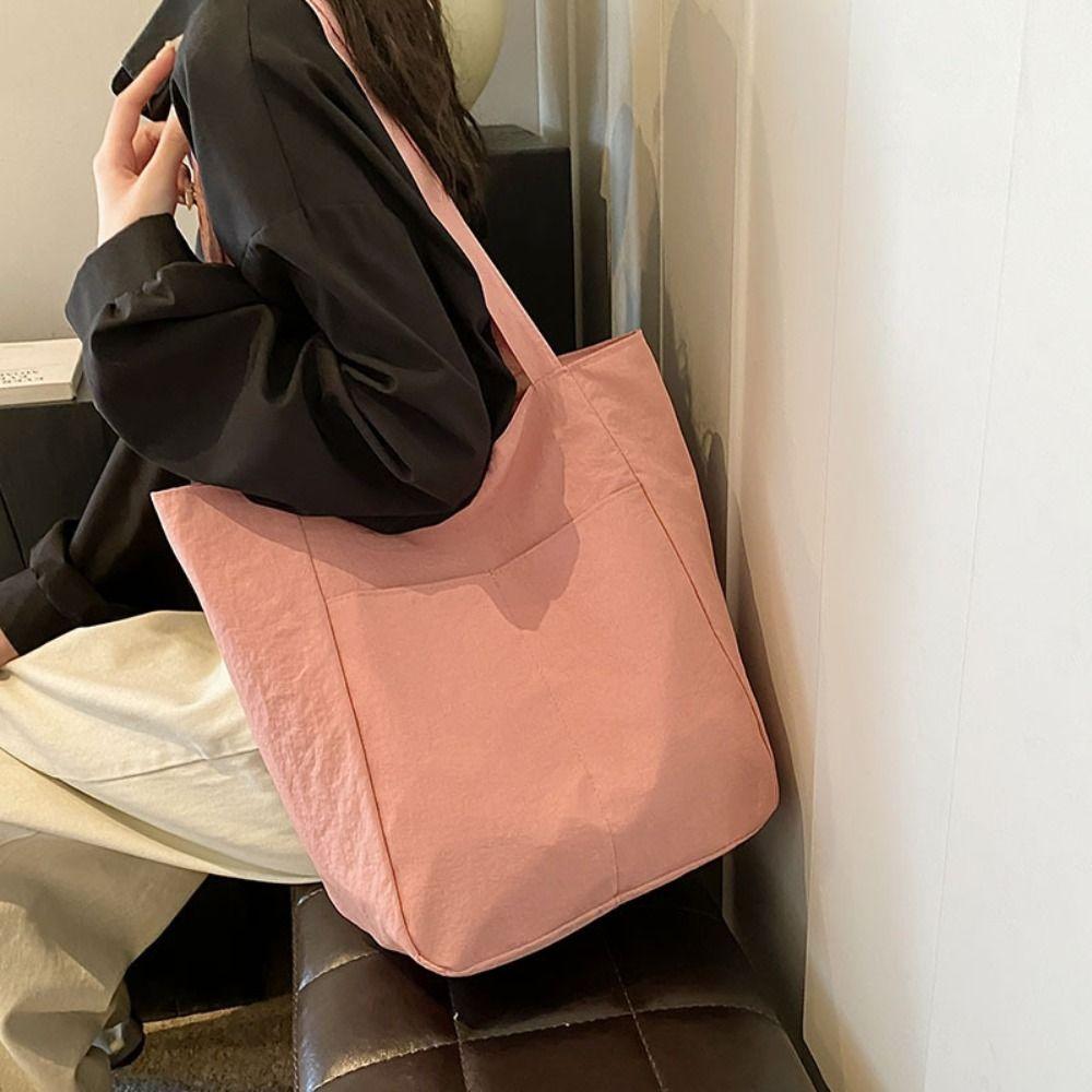 Solid Color Large Capacity Tote Bag Lightweight Zipper Commute Bag Single Shoulder Bag  Outdoor