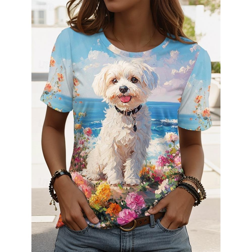 Summer Fashion Women's  Kawaii Animal Stylish Printed Casual Short Sleeve Crew Neck Tees Round Neck Regular