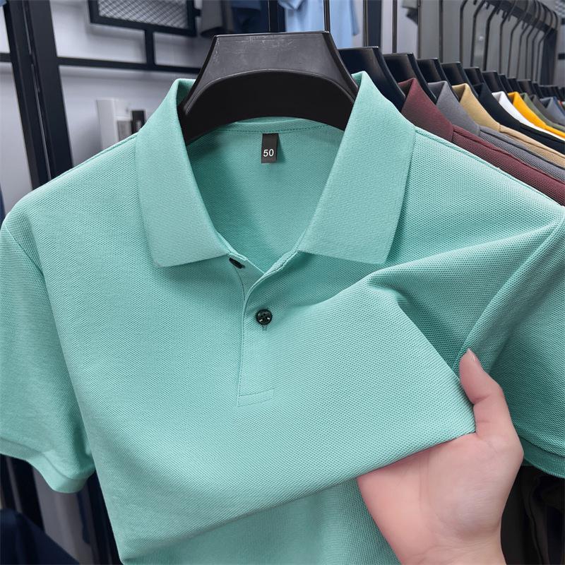 New Pure Cotton Men's High-End Polo Shirt - Short Sleeve, Lapel, Solid Color, Casual Summer T-Shirt