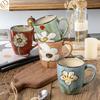 Vintage Floral Ceramic Water Mugs,12oz Hand-painted Coffee Mugs with Handle, Microwave & Dishwasher Safe