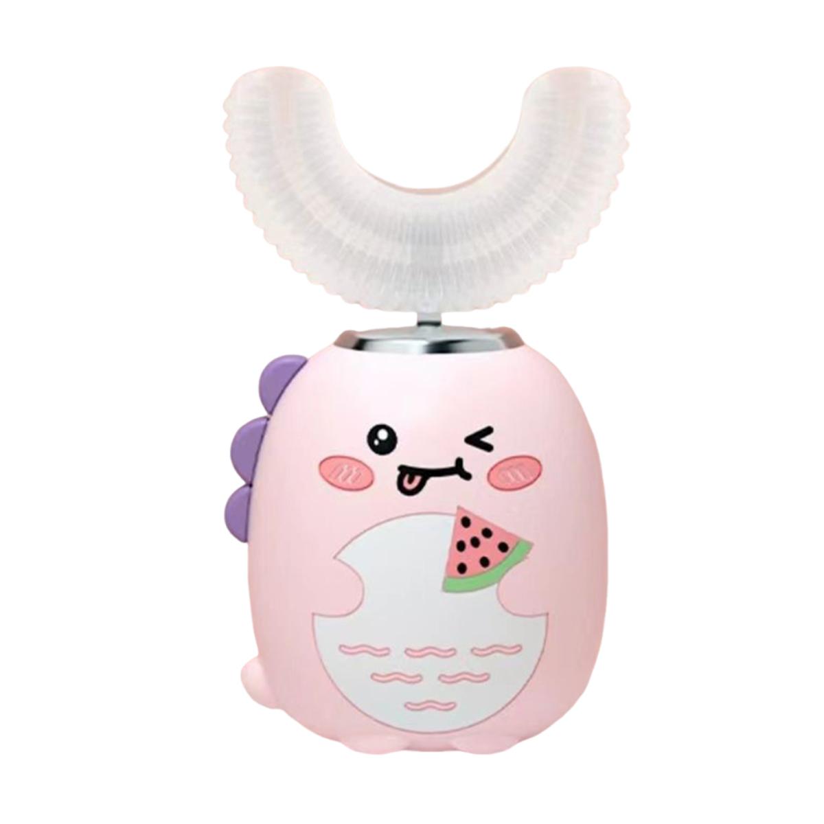 

Детская U-образная электрическая зубная щетка IPX7 Водонепроницаемая 2 режима Регулируемая 360-градусная чистка с изображением динозавра для малышей Мальчиков и девочек Перезаряжаемая зубная щетка розовый