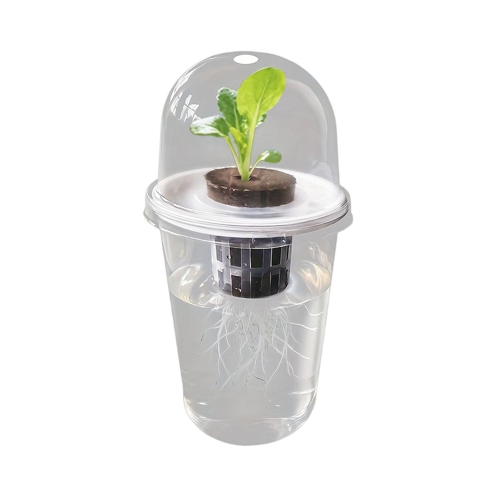 Hydroponic Plant Growing System Cup with Net Pot and Dome Lid for Indoor Seedling Propagation and Root Development