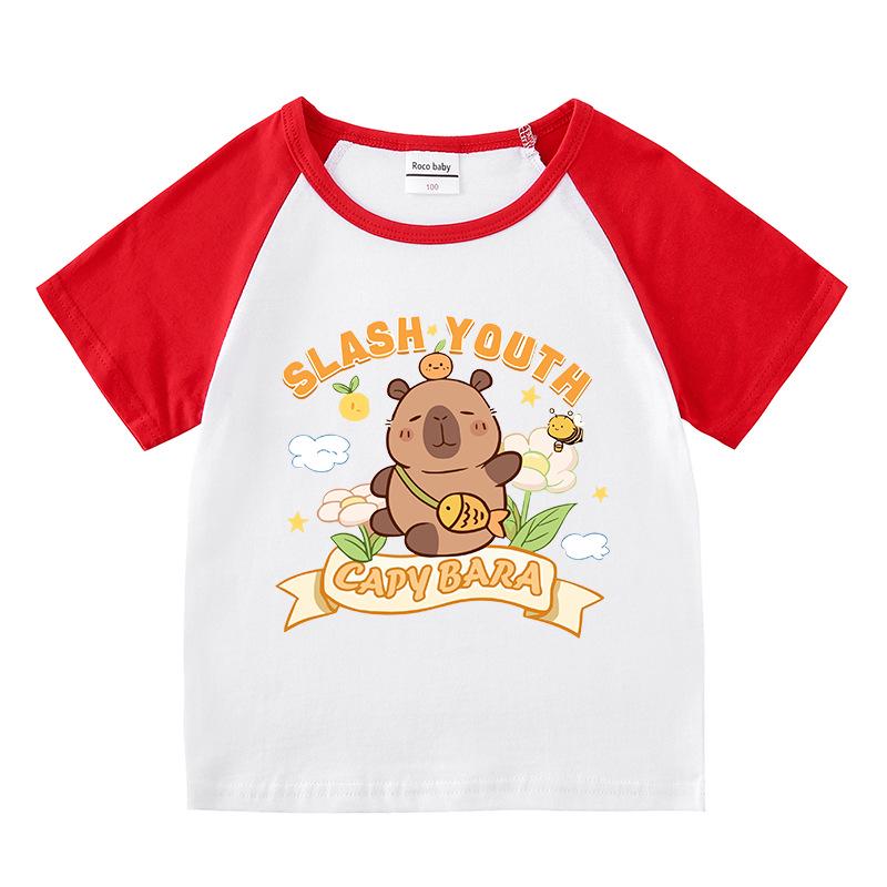 Kids' Summer Color Block Two-Piece Set: Casual T-shirt & Shorts