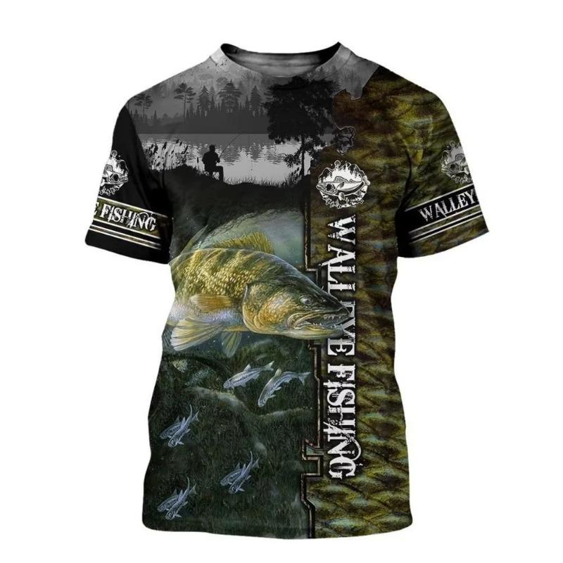Vintage T Shirt for Mens Fishing 3D Print Outdoor Sports Short Sleeve Top Casual Man's T-shirt Loose Tee Streewear Men Clothing