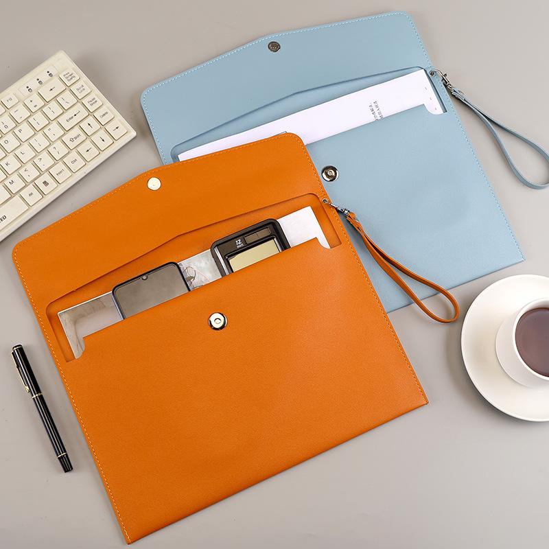 A4 Waterproof PU Leather Briefcase with Snap Closure for Office Documents, Custom Logo Available