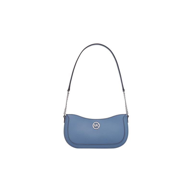MICHAEL KORS Leida Silver Logo Leather Shoulder Bag Crescent Bag Women s Black/Milk White/Blue чёрный