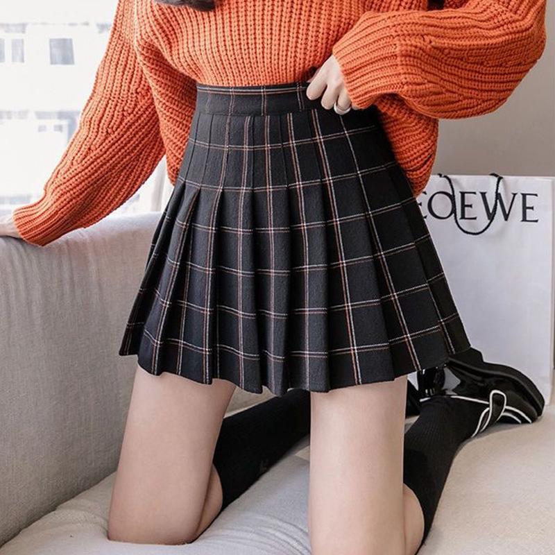 2025 Fall/Winter Plaid High-Waisted Slimming Wool Pleated Skirt XXL чёрный