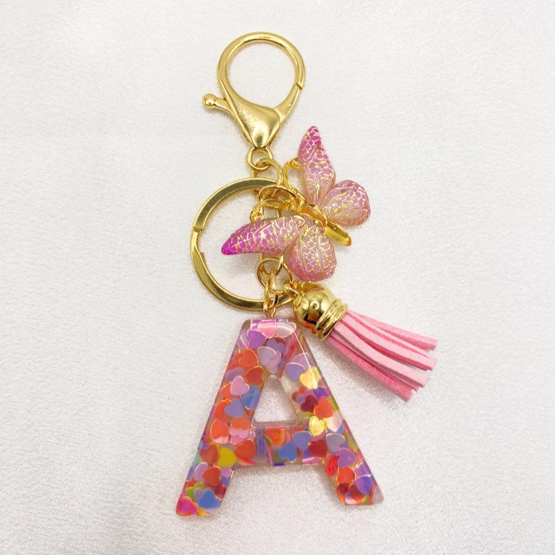26-Letter Alphabet Resin Keychain with Star Sequins & Tassel Charm