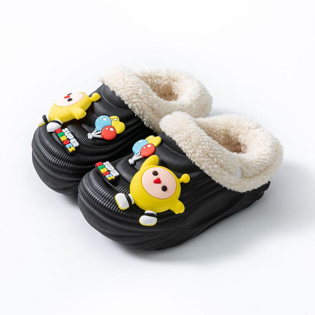 EVA Kids' Winter Cotton Slippers: Velvet-Lined, Non-Slip, Cute Cartoon Design, Removable, Parent-Child Match, for Boys and Girls