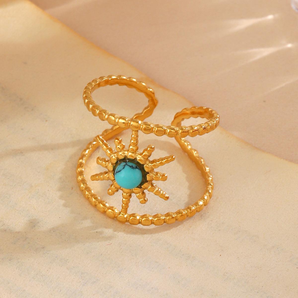 

1 шт. модное кольцо с покрытием из 18-каратного золота с натуральным камнем, восьмиугольное кольцо на палец из нержавеющей стали с открытой шинкой, кольцо с цветком, покрытое маслом, женское кольцо с цирконом