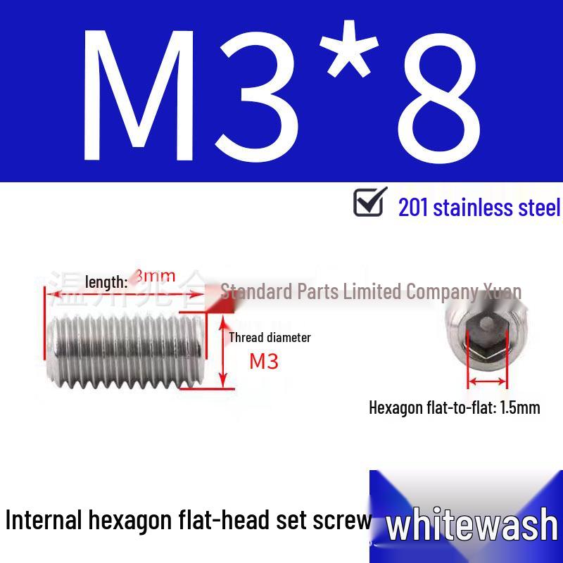 201 Stainless Steel Headless Set Screw - Flat End Socket Screw