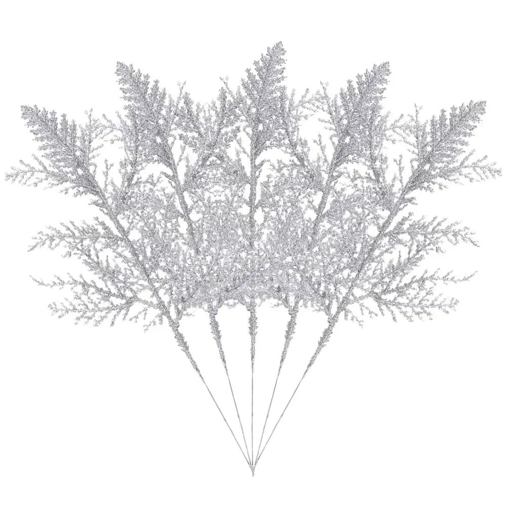 

Artificial Pine Leaves Branches Christmas Gold Silver Fake Plants Glitter Garland Xmas Tree Ornament Home Room Decoration Plant 5 PCS серебряный