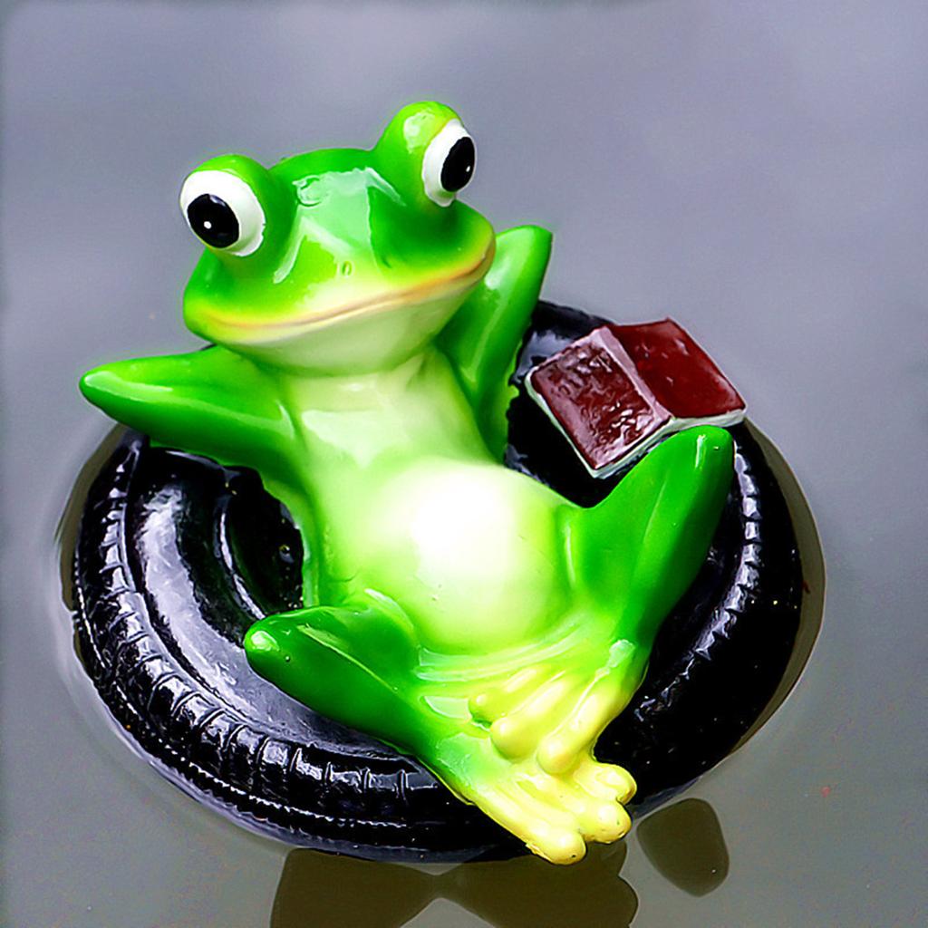 Yousheng Floating Frog Statue Resin Cartoon Relaxing Frog Ornament Pond Floating Frog Figurine for Aquarium Garden Pool Water Feature Decor