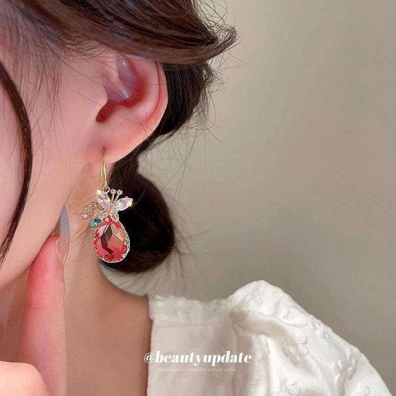 Super Fairy Sweet Zircon Butterfly Water Drop Ear Hook Earrings Korean Ins Temperament Earrings Light Luxury High-end Earrings Women
