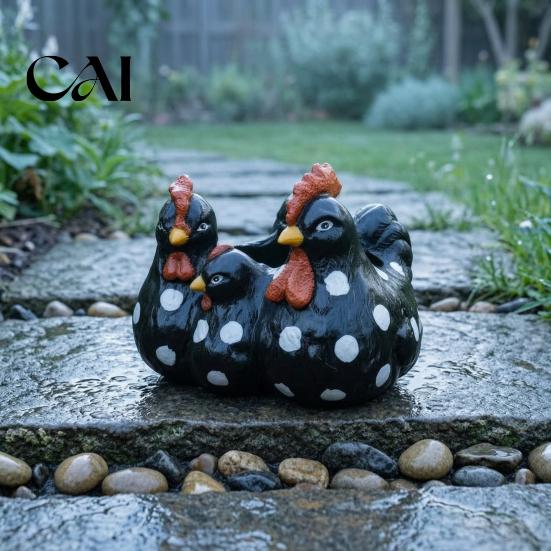 Creative Resin Sculpture Planter Chicken Family Planter, Cute Plant Pot, Decorative Artistic Terrace Garden Statue Farmhouse Container for Succulents