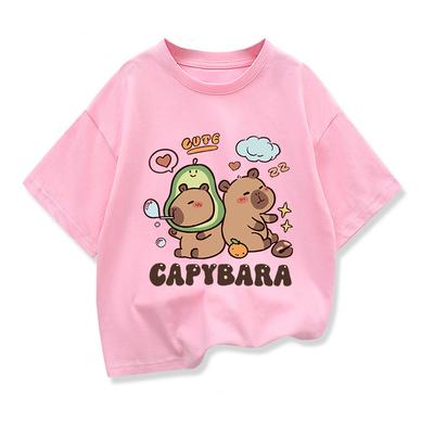 Sommer Neues Kinder T-Shirt Capybara Aufdruck Cartoon T-Shirt für Mädchen Tierdruck Jungen T-Shirt Oberteile Tees Kinderkleidung