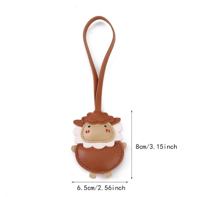 Mini Goat PU Leather Keychain Fashion Sheep Pattern Car Key Ring Soft Bag Charm for Women Purse Decor Gift