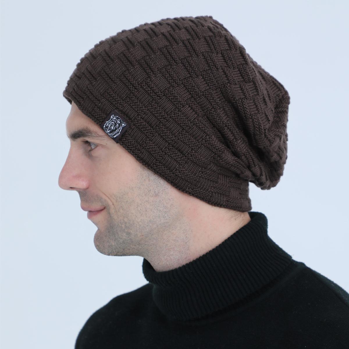 

New Men s Knitted Pullover Cap with Fleece Label for Autumn and Winter Personalized Outdoor Cycling Woolen Warm Hat One size