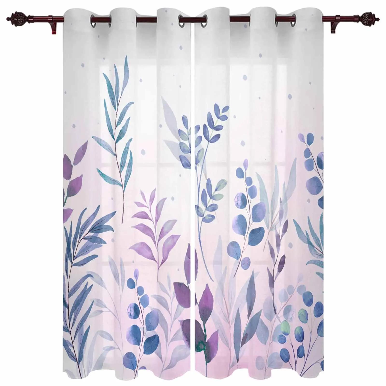 Pflanzen Aquarell Natur Moderne Halle Vorhänge für Wohnzimmer Schlafzimmer Fenster Vorhänge Panele Vorhänge W50 X H130(CM)X2&Grommet Top white
