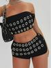 Dames Gotische Punk Uitgesneden Oogjes Eén Schouder Top & Short Set