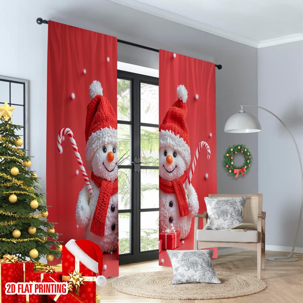 2pcs 2D flat printing Christmas Window Curtains Cute Snowmen Christmas Gifts_b Polyester Fabric Without Electricity Spring for