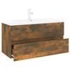 Washbasin Cabinet with Built In Basin Smoked Oak Wood Based Material